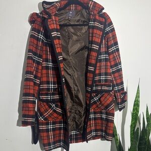 Forever 21 Plaid Red and Black Trench Coat